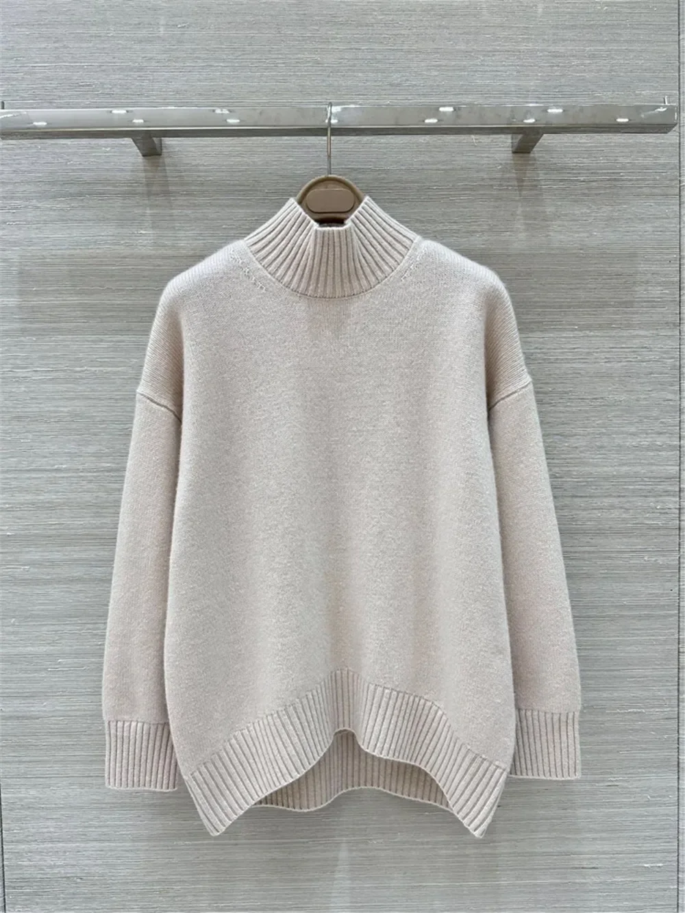 Back Zipper Women's Cashmere Knitted Pullover Autumn Half High Collar Long Sleeve Loose Female Sweater