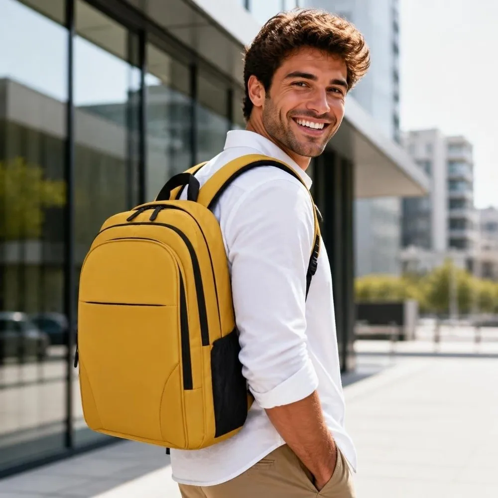 Large Capacity Student Schoolbag Air Cushion Strap Polyester Business Computer Bag Durable Adjustable Travel Backpack for Travel view 4