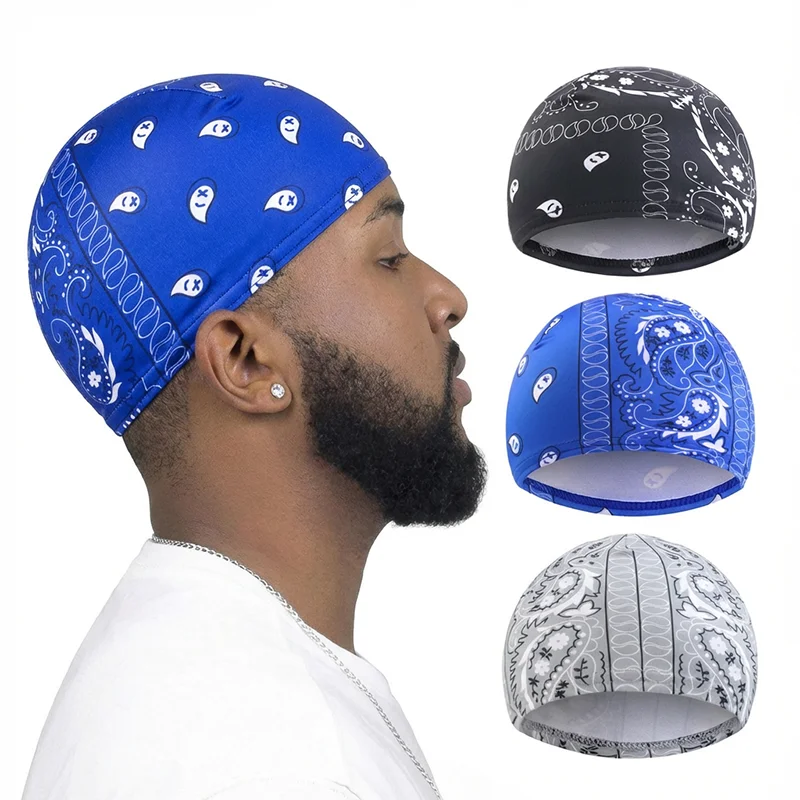 3 TEILE/LOS Neue paisley Welle Kappen Dicke Seidige Atmungsaktive Kuppel Elastische Mesh Perücke Kappe Männer Outdoor Welle Kappen – Detail 8