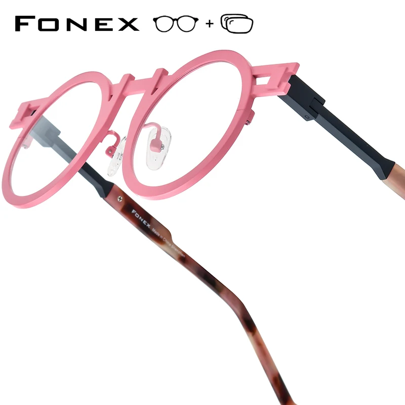 FONEX Myopia Prescription Glasses Anti Blue Ray Progressive Optical Lens Eyewear Women Round Eyeglasses Titanium Frame 85833