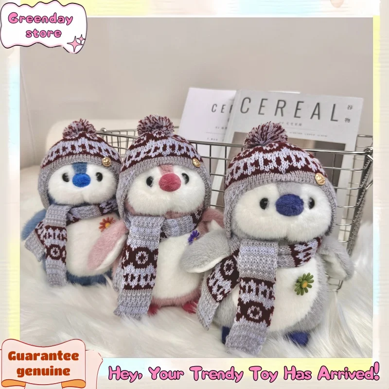 

Натуральная плюшевая кукла-пингвин, игрушки, милая пушистая мультяшная шапка, шарф, подушка, черное, розовое животное, плюшевая игрушка, домашний декор, подарок для мальчиков и девочек