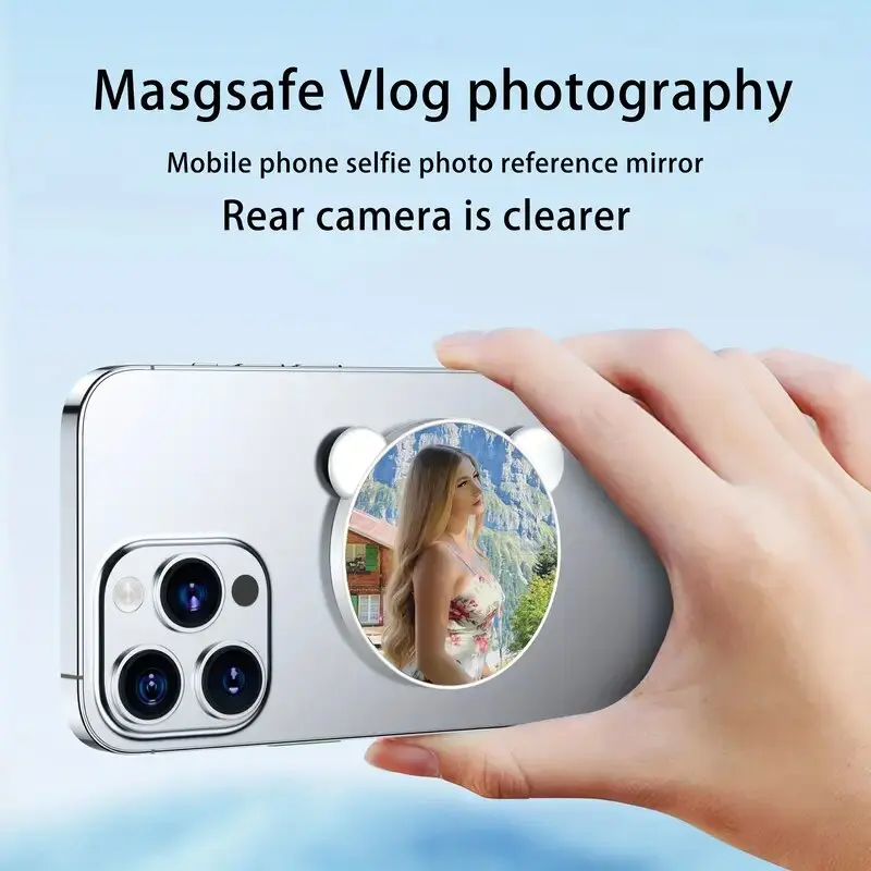 Magnetic Cell Phone Back Selfie Mirror For Magsafe Desktop Handheld Streaming Phone Selfie Tool For iPhone Huawei Samsung Xiaomi