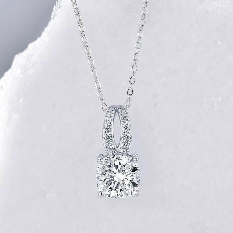 Lnkry Solitario 2.5CT Taglio Cuscino Moissanite Collana con pendente Collare Plata 925 Collane in argento sterling per le donne Gioielli regalo
