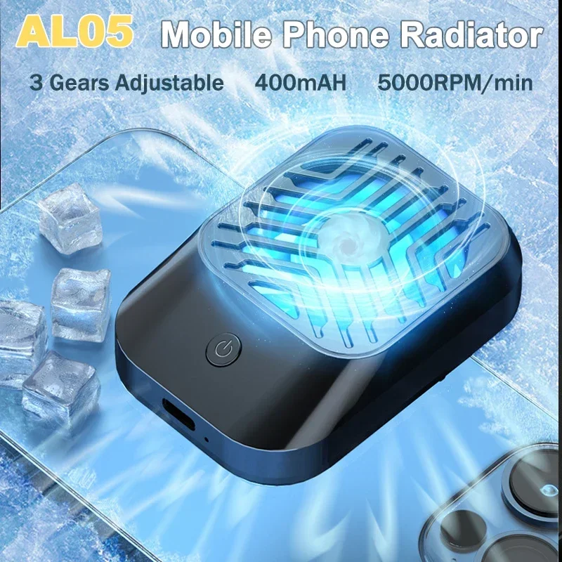 

AL05 Mobile Phone Air-cooled Cooling Fan Radiator 3 Gears Adjustable Game Cooler for IOS Samsung Xiaomi Universal Cool Heat Sink