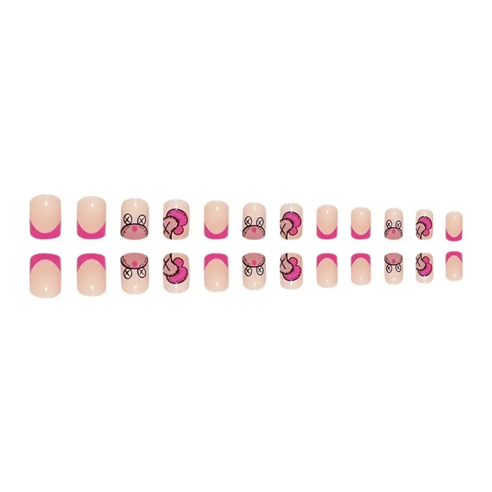 24 قطعة قصيرة مربع الفرنسية الوردي الكرتون الحلزون الأظافر كاذبة غطاء كامل انفصال مسمار نصائح مسمار الفن وأدوات الأظافر كاذبة