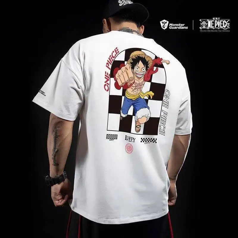 

2025 Luffy Sauron ONE PIECE Animation Fitness Printing Heavy Loose Plus Size Cotton Cartoon Men's and Women's T-Shirts Y2K