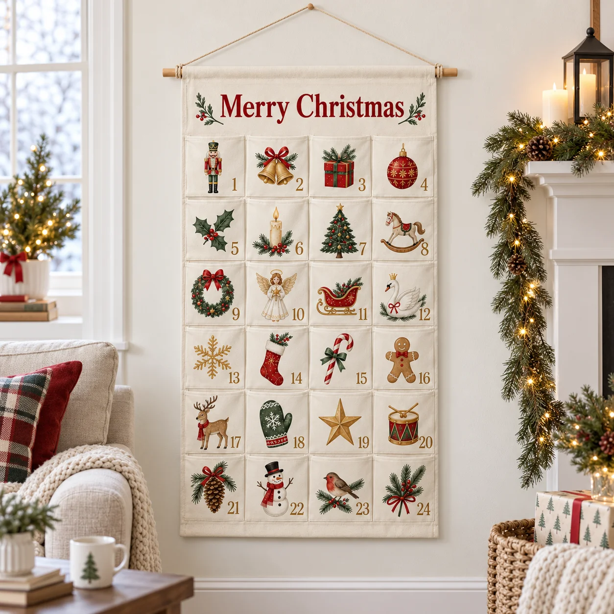 Custom Christmas Advent Calendar Personalized Name 24 Pocket Canvas Countdown Wall Organizer For Children Family Christmas Gift