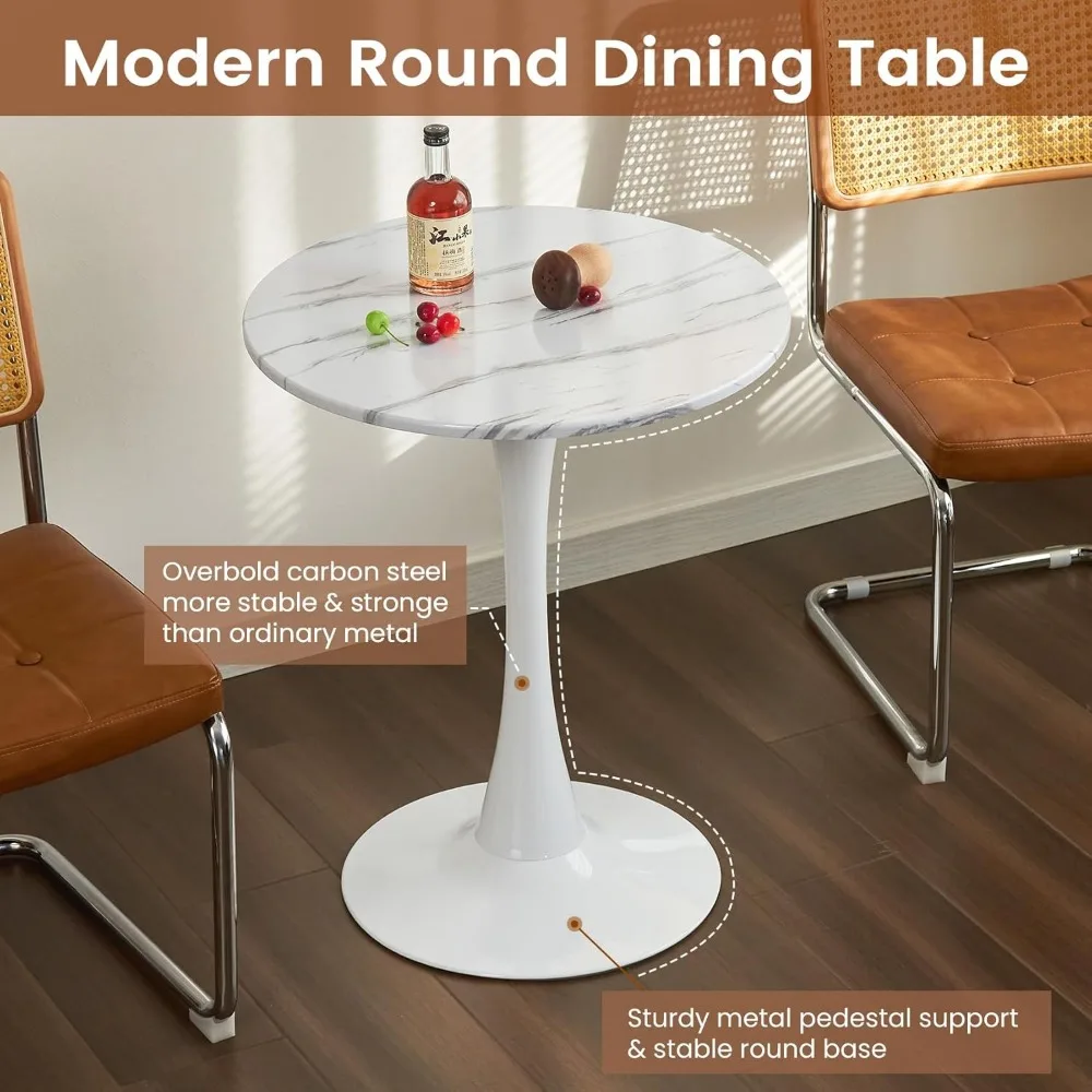 Contemporary Round Dining Table, Sleek Tulip-Inspired Kitchen Table, Mid-Century Modern Metal Base Table for Compact Spaces