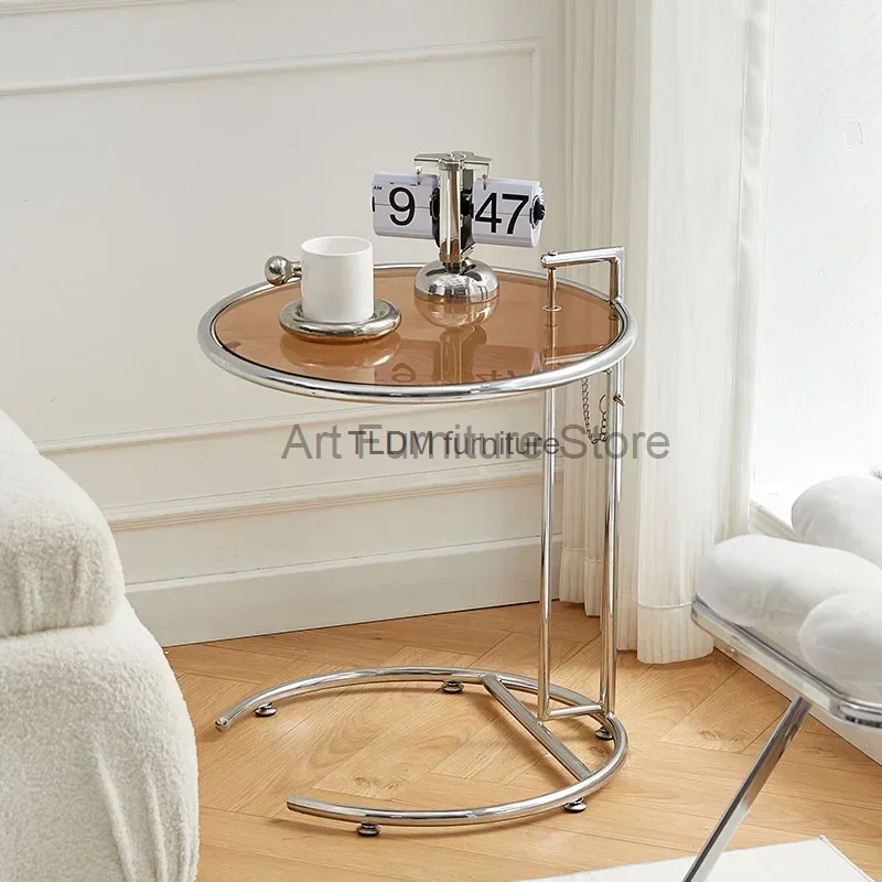 

Steel Glass Coffee Table Round Nordic Side Modern Floor Minimalist Nordic Coffee Table Console Center Table Basse Decoration