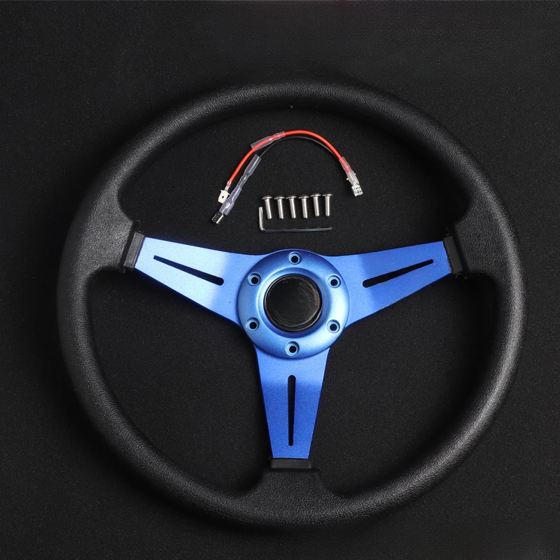For Universal Car Momo Style Racing Steering Wheel PU Leather Modified Special Steering Wheel 14 Inch With Decorative Cover view 2