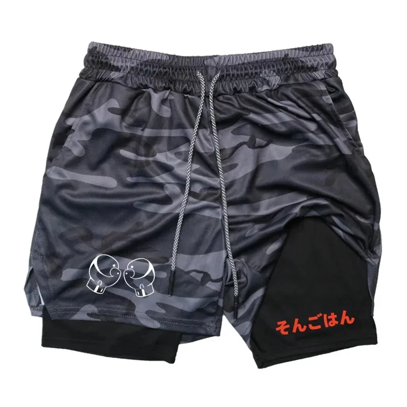 Fashion Shorts Gym 2-In-1 Double-decker Quick Dry Workout Training Gym Casual Fitness Multi-functional Jogging Summer Towel Loop