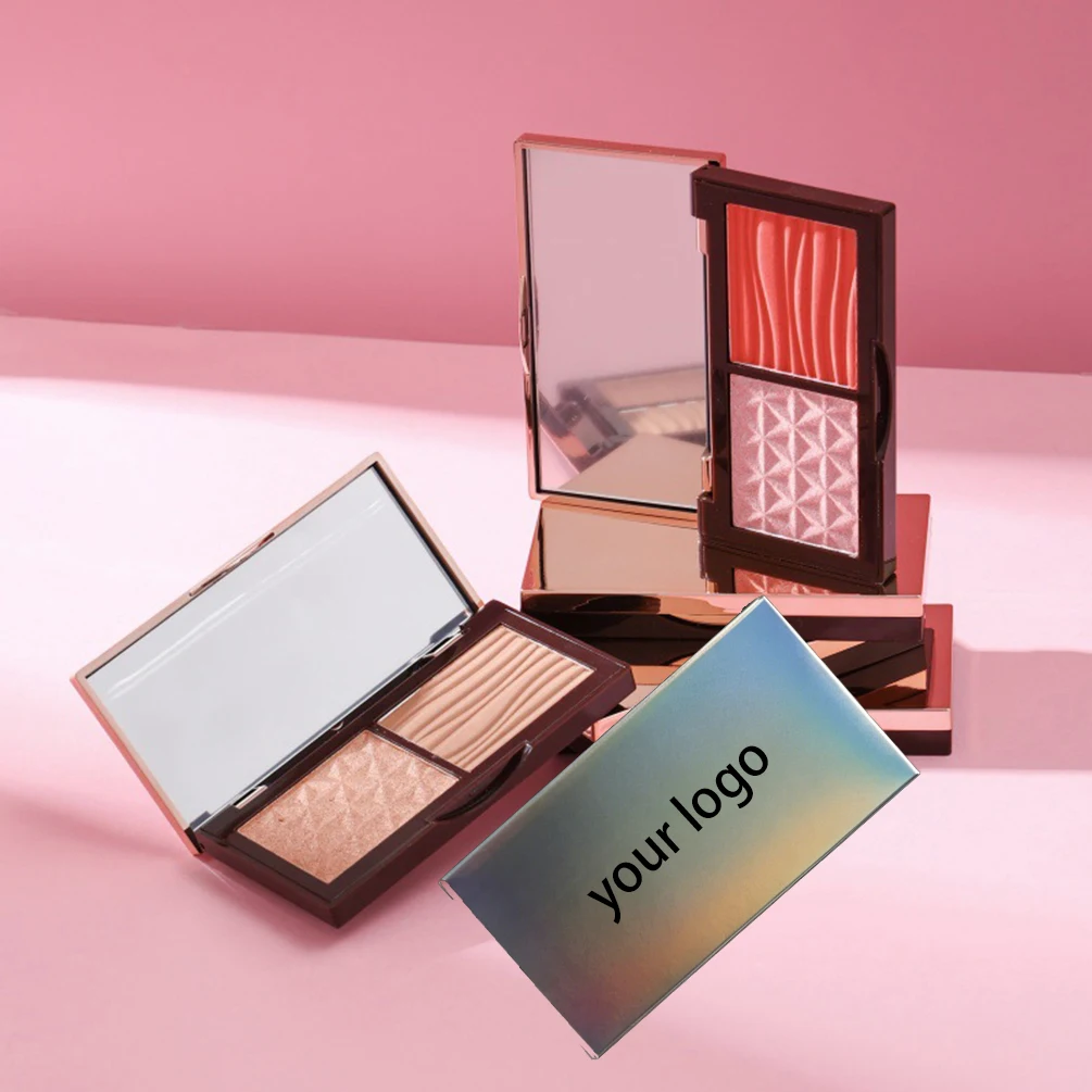 2 Colors Highlighter Blush Contour Powder Pressed Matte Natural Long Lasting Vegan Private Label Custom Logo Makeup Wholesale