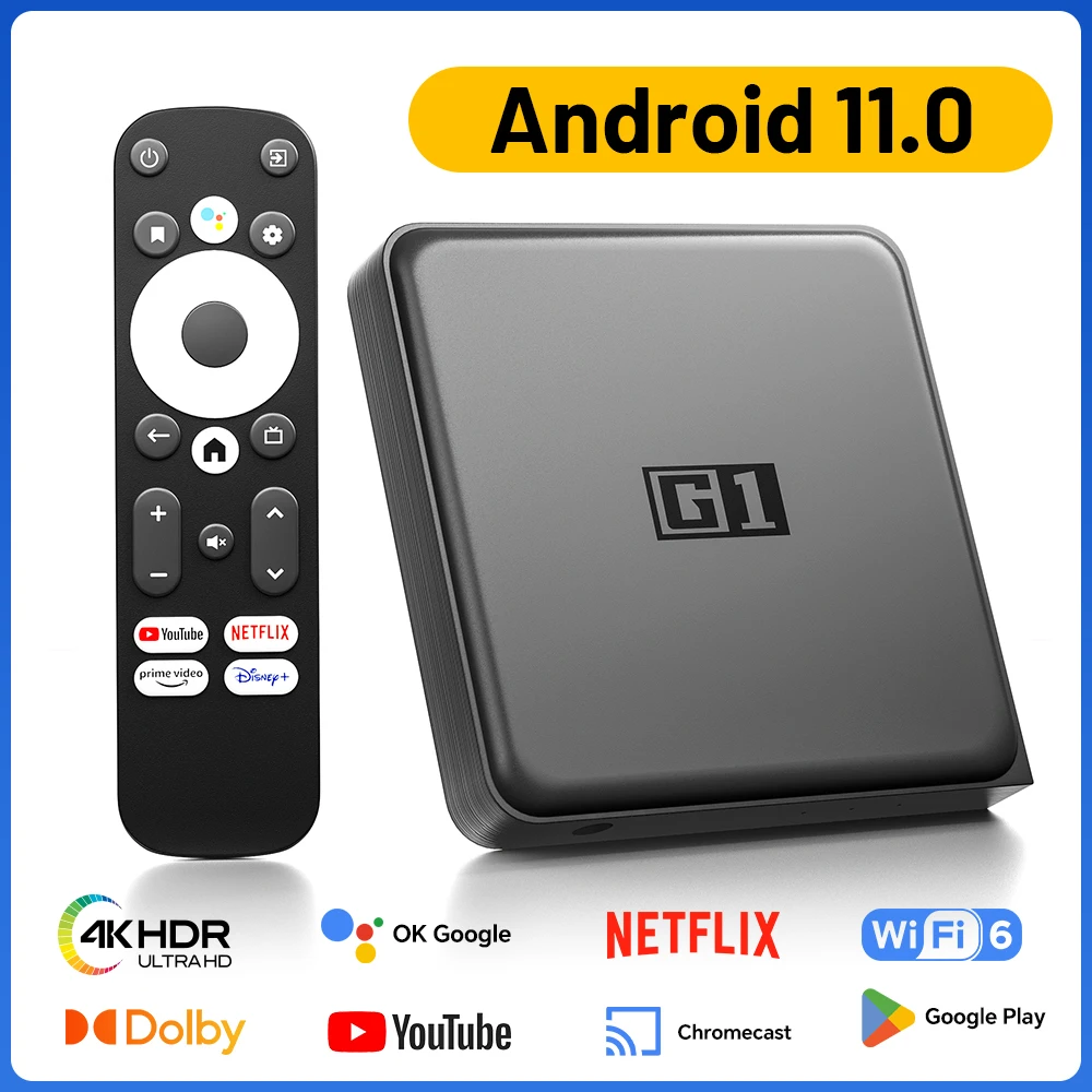 KINHANK-Boîtier Smart TV Android 11, Dolby Vision, 4K HDR, AV1, 4 Go/32 Go, Wi-Fi 6, décodeur connecté Google Assistant