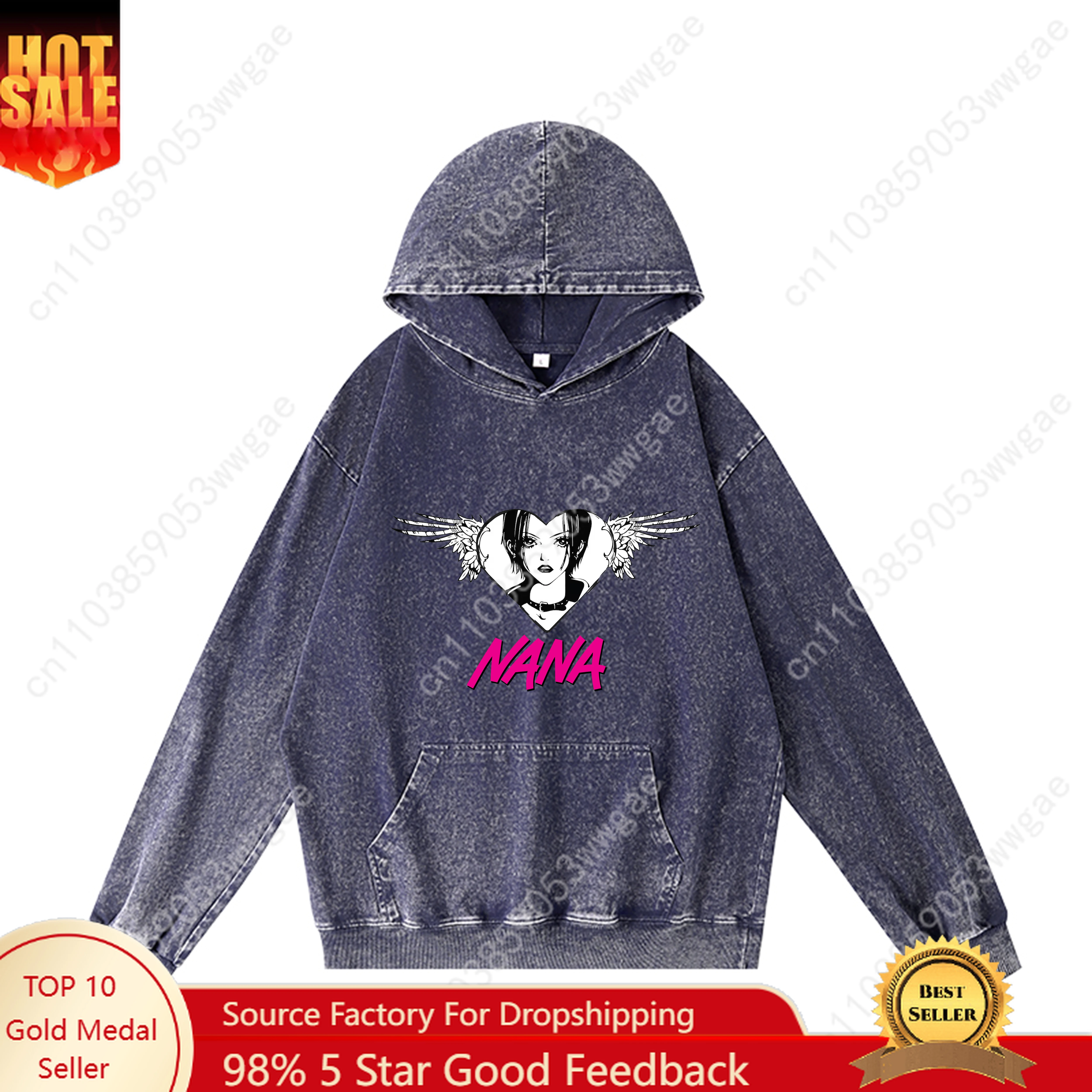 

NANA Hoodies Retro Hooded Sweatshirt Man Woman Teenager Vintage Pullover Sweatshirt with Pocket Oversized Fashion Customized Top