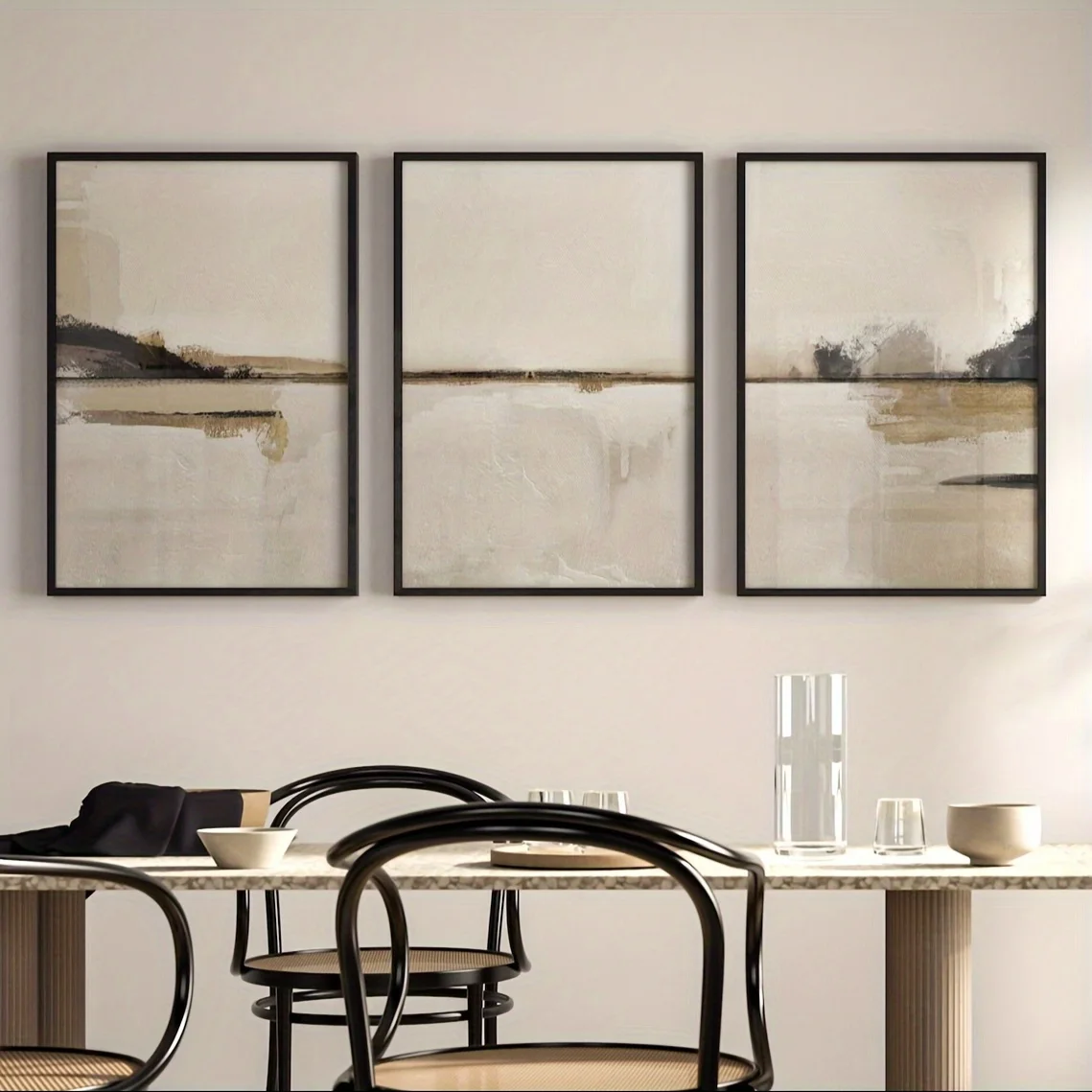 3pcs/set Neutral Abstract Geometric Canvas Prints Nordic Scandinavian Gallery Wall Art Posters for Modern Living Room Home Decor view 3