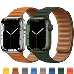 Leather Magnetic Loop Strap For Apple watch band 49mm 44mm 40mm 41mm 45mm 42mm 38mm bracelet iWatch series 5 SE 6 7 Ultra 8