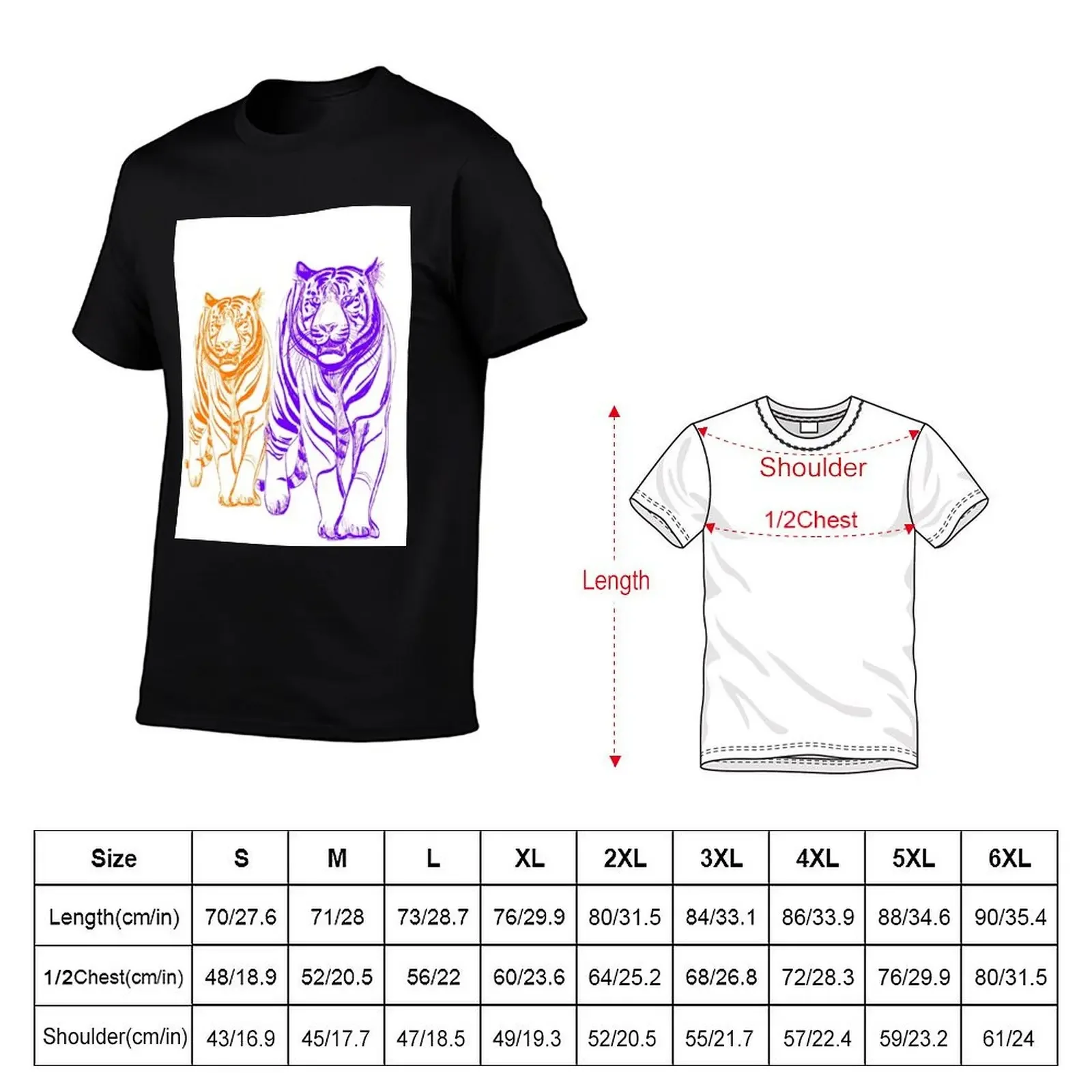 Tigers Purple and Orange T-Shirt anime stuff oversized graphics blue archive Men's clothing