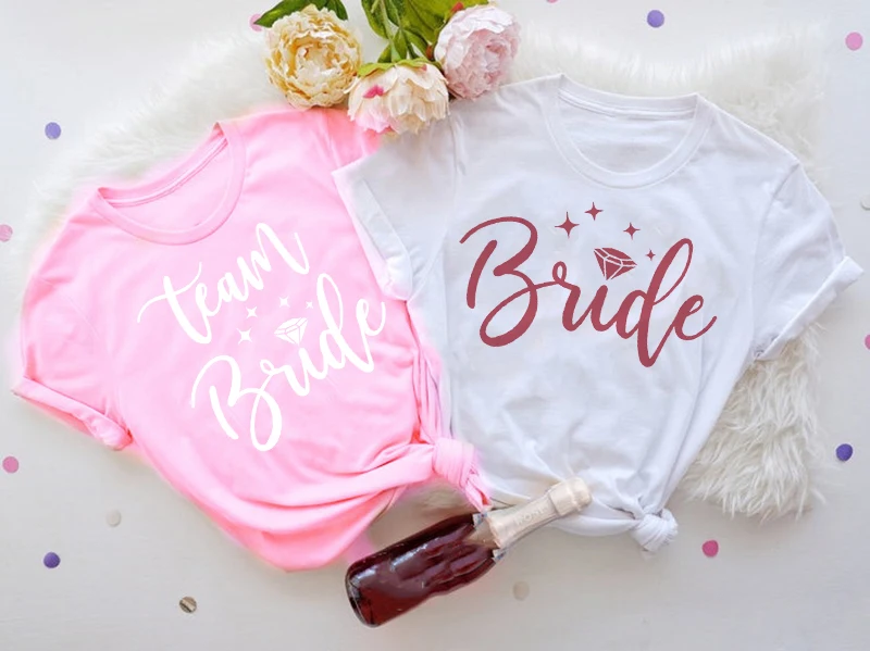 

Bride Bachelorette Party Brides Team Maid of Honor Summer Women T-shirt Casual Wedding Tshirt Female Tops Bridal Shower Clothes