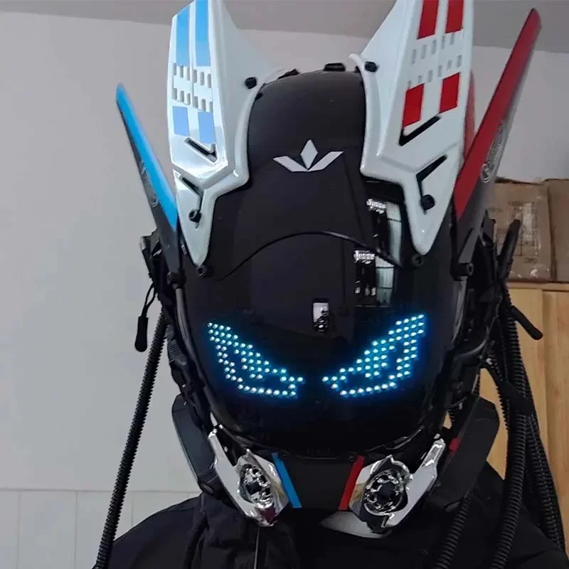 Cyber Punk Mask Halloween Party Cosplay Mech Warrior Mask With Color Screen Support DIY Animation Coser Photography Props Gift