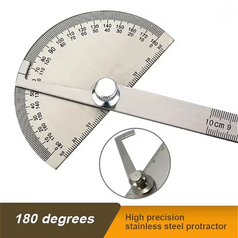 Medidor de ángulo transportador de acero inoxidable de alta precisión 180 grados 0-10CM herramienta de medición de ángulo transportador semicircular ajustable