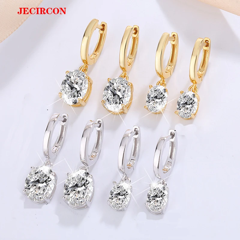 

JECIRCON Stylish S925 Sterling Silver Moissanite Drop Earrings for Women White/Green Oval Moissanite Gold/Silver 2-Tone Design
