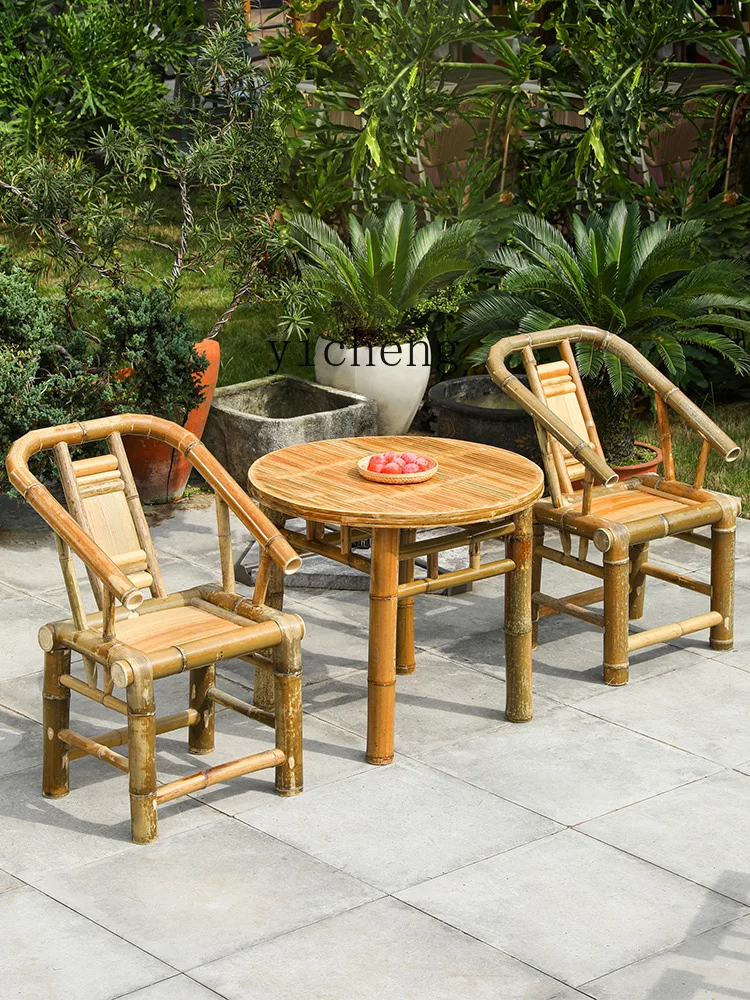 

LX Outdoor Courtyard Bamboo Combination Leisure Commercial Fire Pit Tea Cooking Hot Pot Table