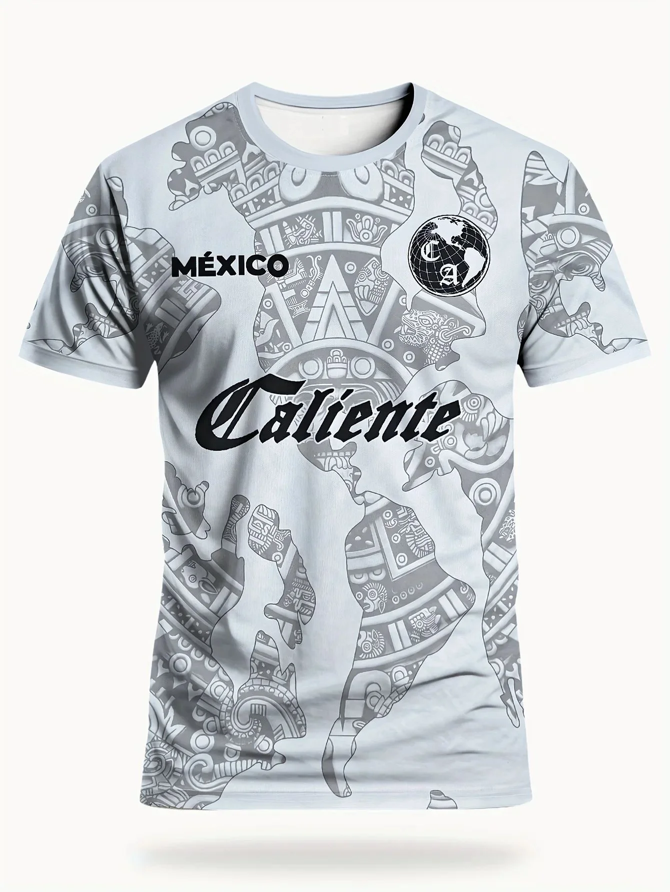 Mexican men's football jersey & Aztec round neck comfortable sports top & with Aztec and Mayan civilization prints & suitable fo
