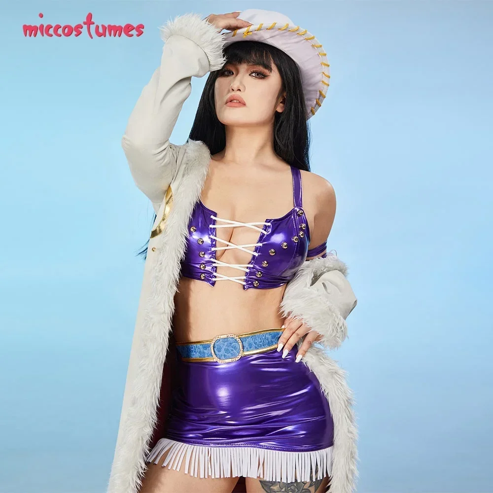 CosplayMiccostumes Women's Anime Robin Cosplay Costume Bra and Miniskirt with Long Coat and Hat Halloween Cosplay Costumes