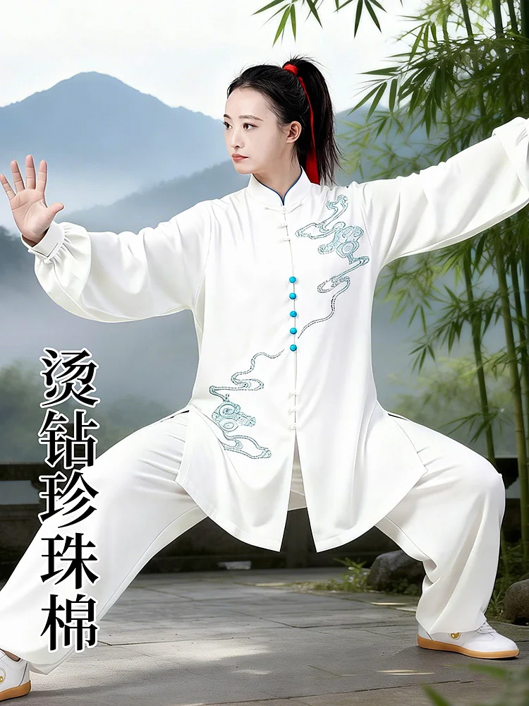 2026 Premium Women's Tai Chi Suit - Rhinestone-Auspicious-Clouds Martial Arts Uniform for Stage Performance & Competition (Breat