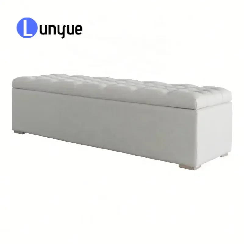 European Retro Country Style Antique Wooden Pure Linen Fabric Decorative Box Tufted Blanket Storage Bedside Stool Footstool