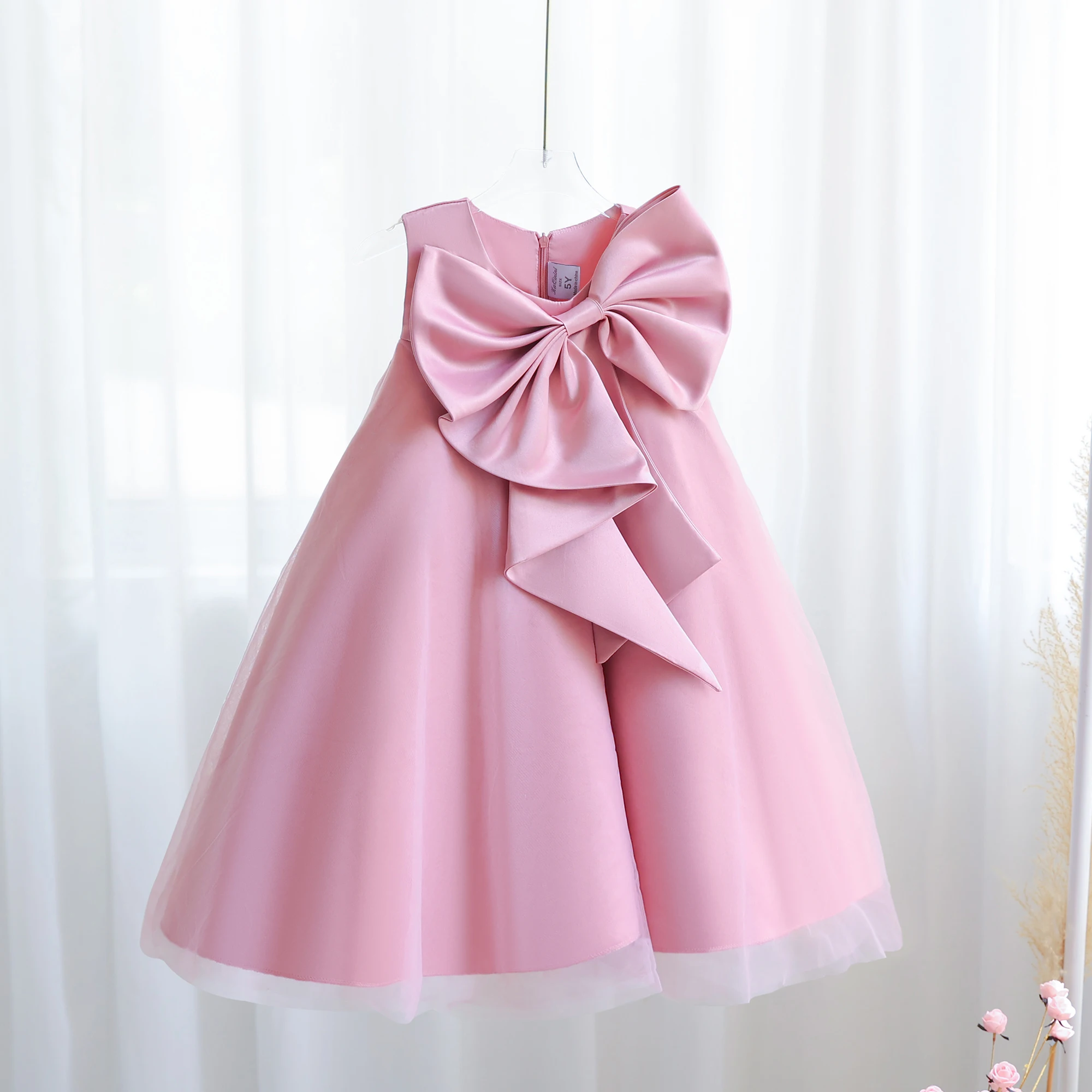 Girls' Birthday Party Bowknot Princess Dress, Children's Elegant Party Dress, Piano Host Performance Dress, Flower Girl Wedding Dress