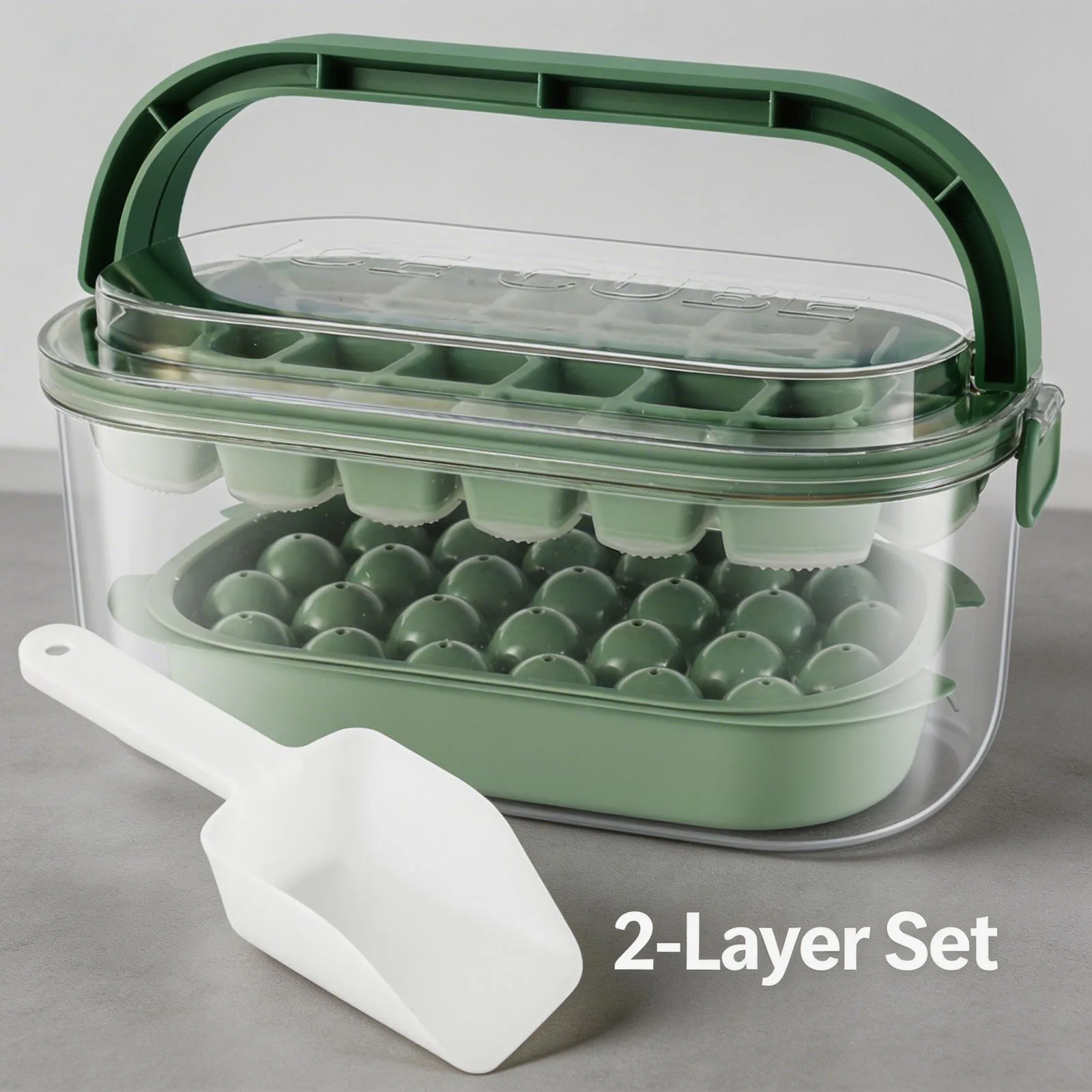 

Ice Cube Tray with Lid and Bin Reusable Silicone Ice Ball Maker for Freezer 2-Layer Stackable Ice Tray Molds Release Ice Ball