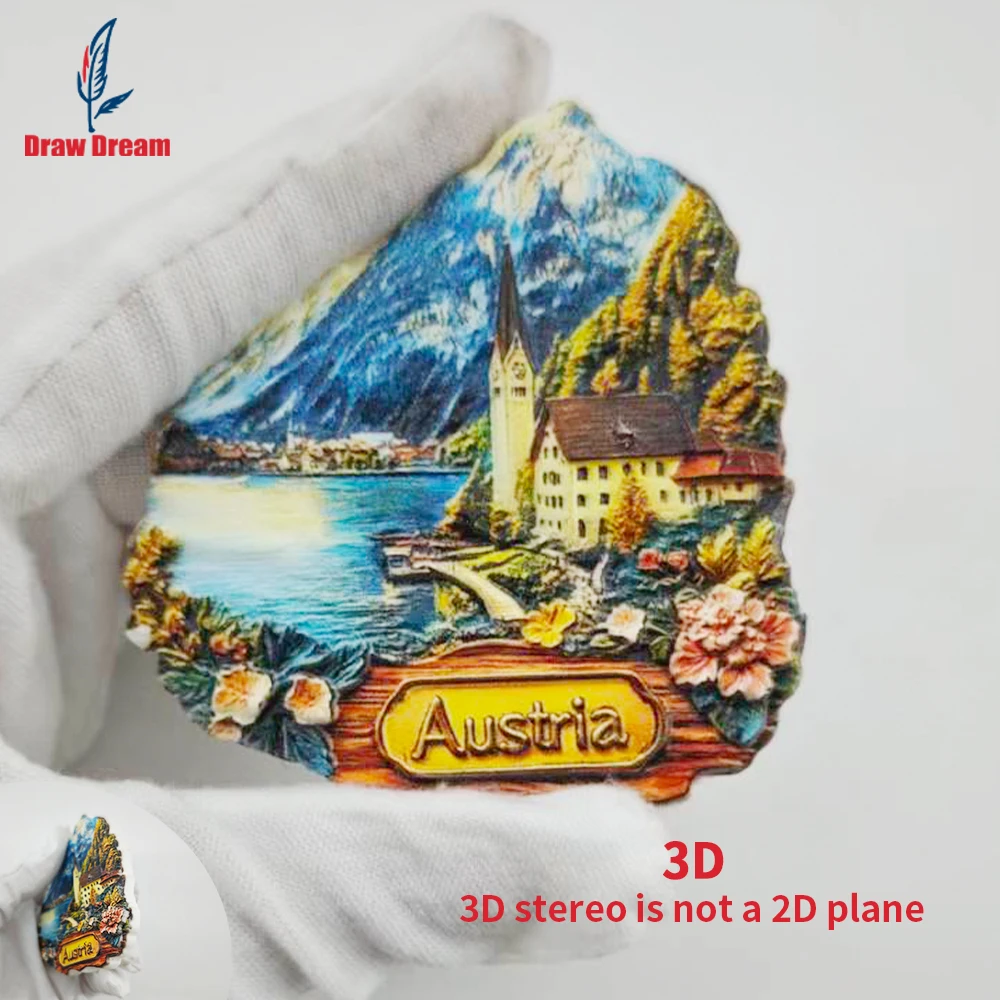 1Pc Austrian Creative 3D Embossed Refrigerator Magnet World Travel Souvenir Collection Suitable for Home and Office Decoration, Personalized Exclusive Travel Souvenir Magnetic Refrigerator Magnet, Home Decoration, Kitchen, Room, Office, Cabinet Crafts, Gifts, Holiday Souvenirs, Exquisite Small Gifts