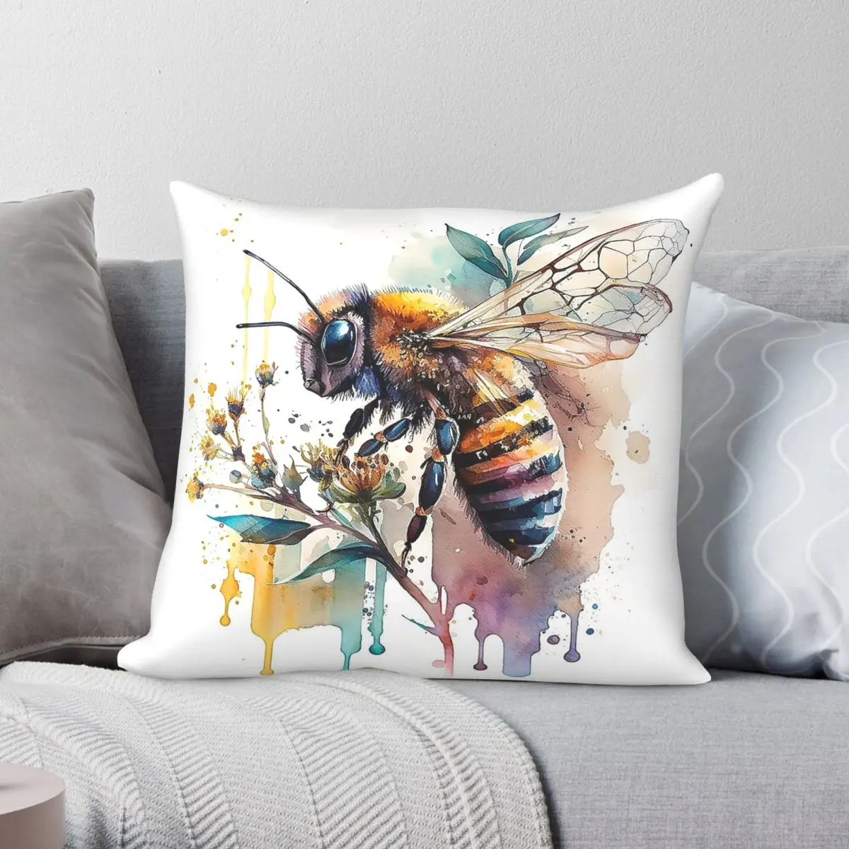 Honey Bee Beauty Square Pillowcase Polyester Linen Velvet Printed Zip Decorative Pillow Case Home Cushion Cover
