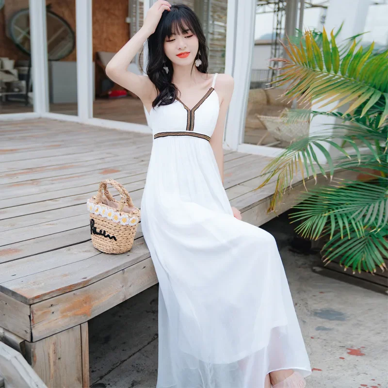 

Sexy Camisole Summer Dress Women Mulberry Silk Dress Maxi Dresses For Women Sleeveless White Holiday Dress Vestido De Mujer Zm