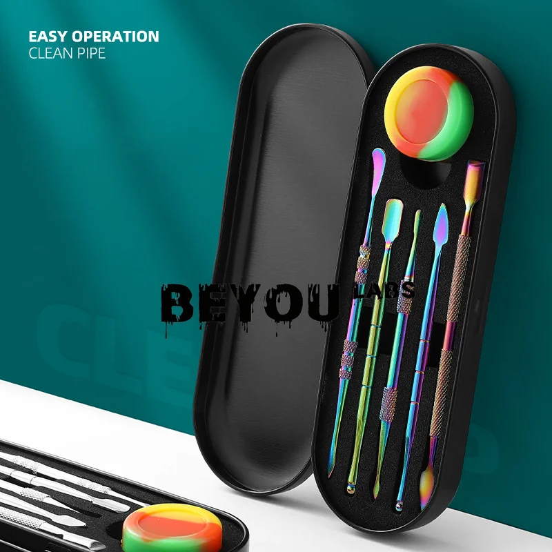 Wax Clay Craving Tool Non Stick Stainless Steel Stri Stick Residue Paste Remove Cleanning Tools 5ML Silicone Box Kit Custom LOGO