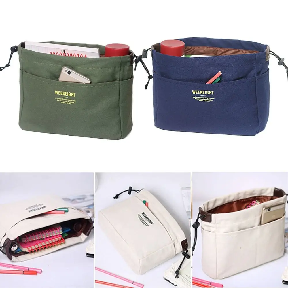 Large Small Sundry Storage Basket Bag in Bag Sturdy Drawstring Cosmetic Bag Canvas Portable Purse Insert Organizer Bag Desktop