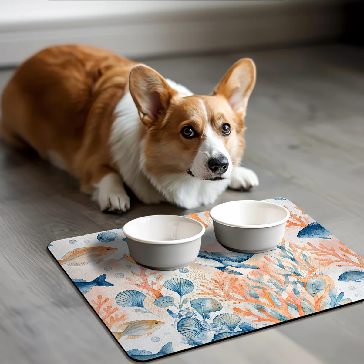 Vibrant Seafood & Lemon Pattern Polyester Drying Mat - Decorative Kitchen Countertop Mat, Functional Home Dining Accessory