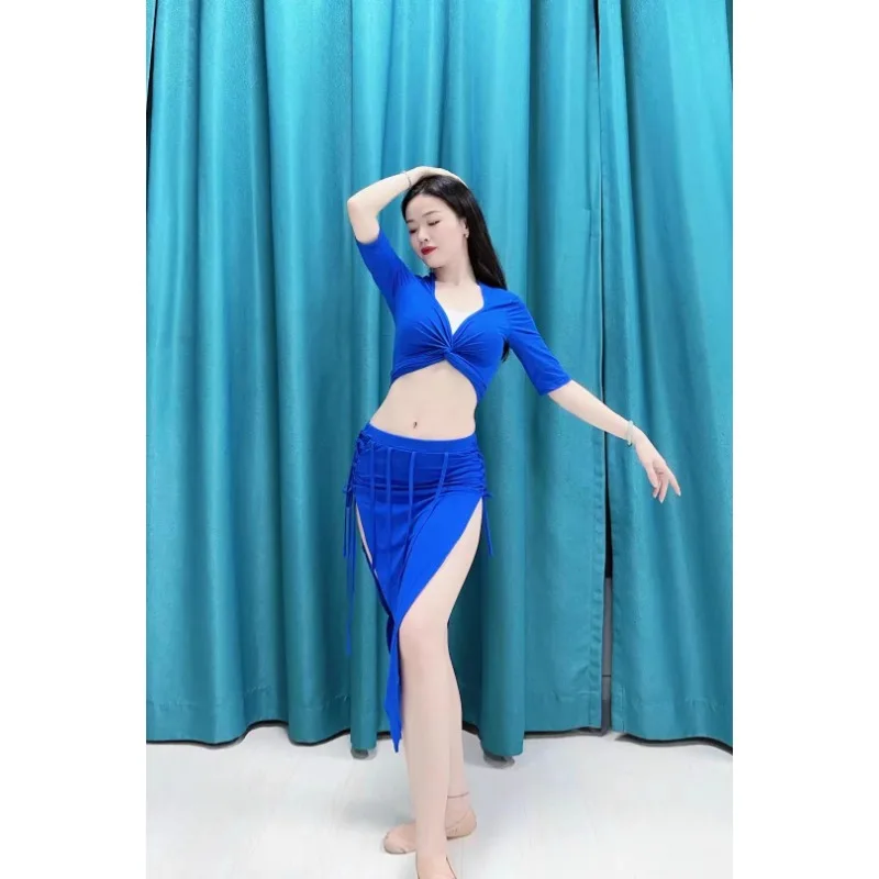 Customized Oriental Dance Costume Class Dress New Belly Dance Costume Practice Dress Set Long Sleeve Sexy Tassel Triangle Skirt