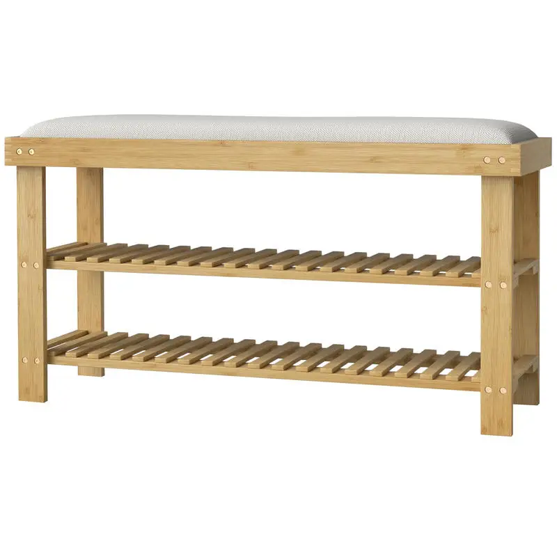 

Bamboo Shoe Storage Bench, 3-Tier Entryway Bench with Cushion, Shoe Organizer for Entryway, Hallway, Cream White