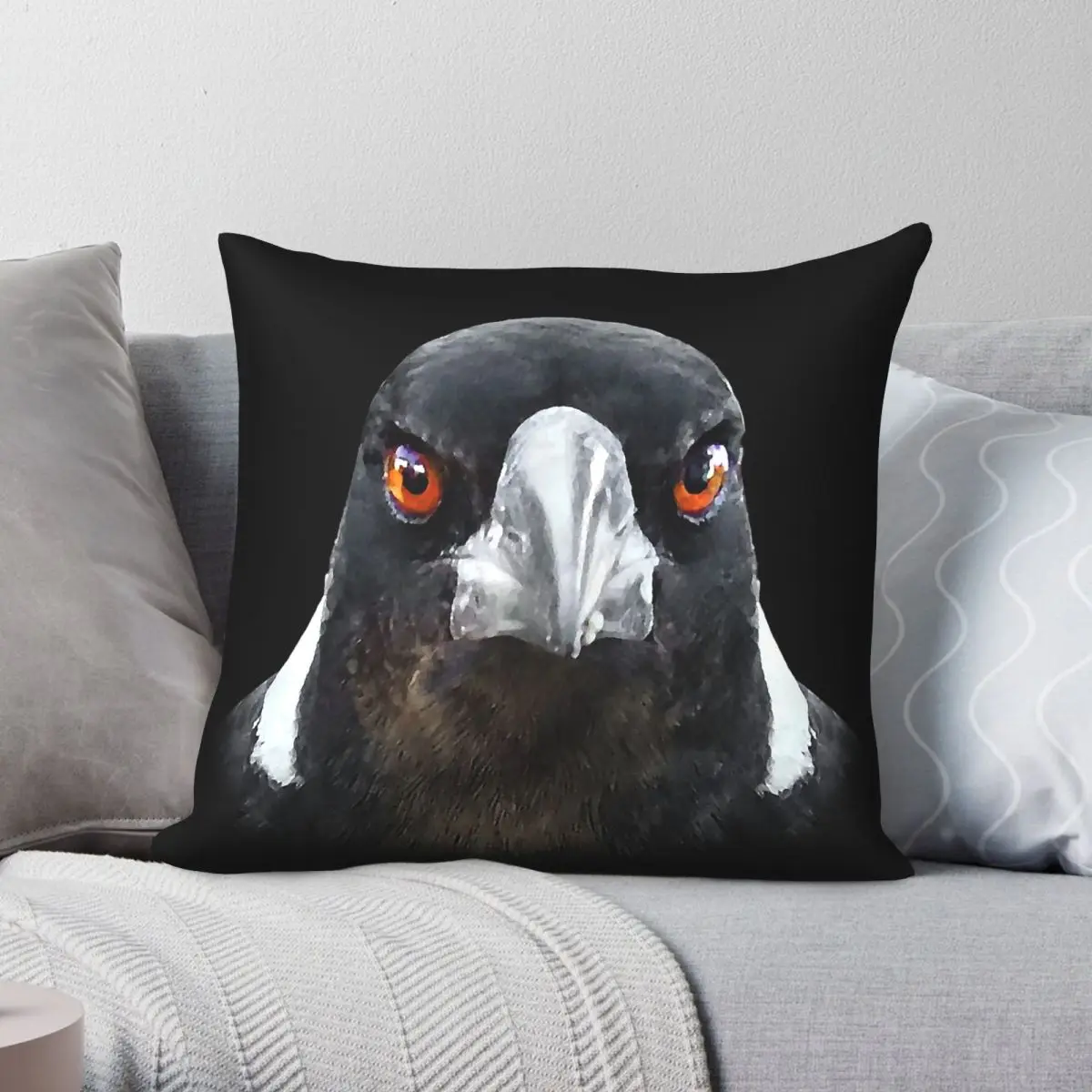 Australian Magpie Watching You Square Pillowcase Polyester Linen Velvet Pattern Zip Decor Pillow Case Sofa Cushion Cover