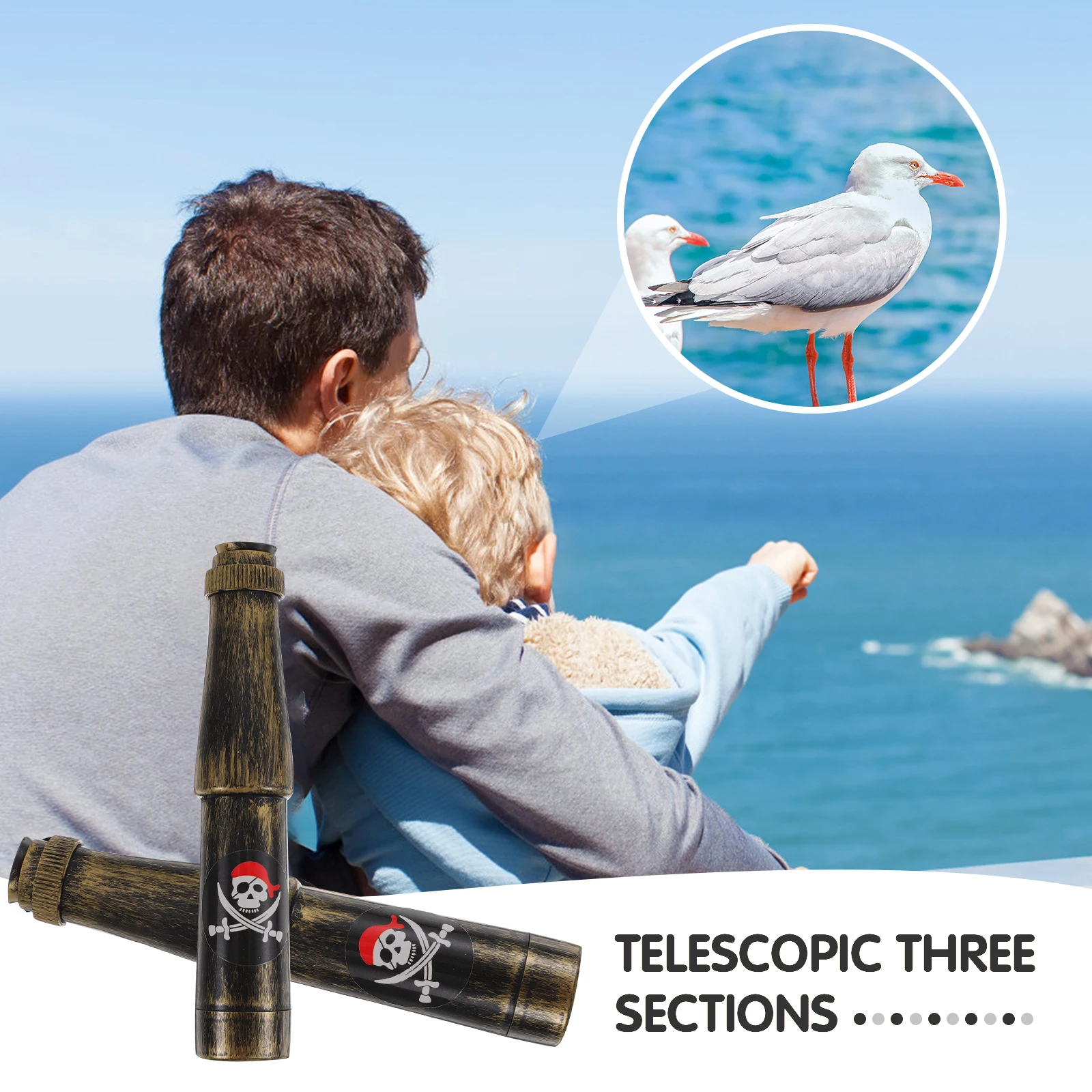 

6pcs Pirate Telescope Toys Bronze Small Extendable Kids Monocular Educational Helper Portable Party Favors Decor Plaything