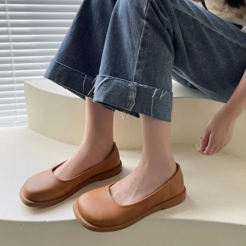 

Kawaii Cute Women's Flat New Summer Retro Square Toe Shallow Mouth Sweet Girls Elegant Elegant Shoes For Women