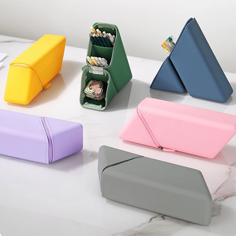 1Pc Silicone Pen Holder Foldable Students Pencil Case Large Capacity Expandable Pencil Cup for Desk Study & Office Portable Gift