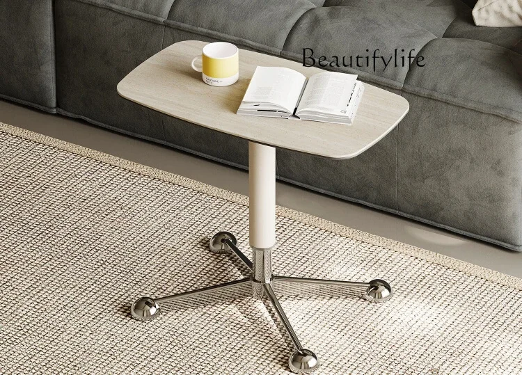 

Light luxury French cream wind rock slab lifting sofa side table creative movable bedside table small coffee table
