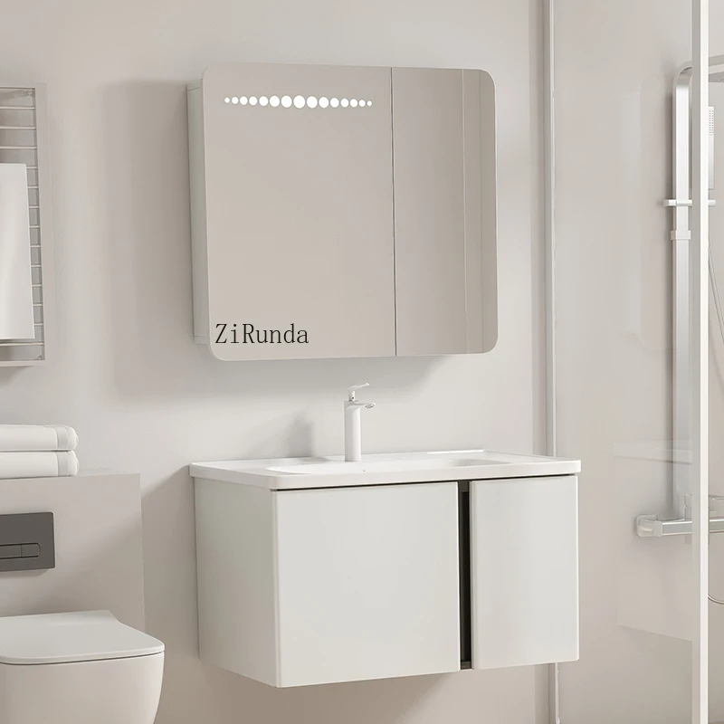 الحليب الأبيض خزانة حمام مزيج الفولاذ المقاوم للصدأ قوس الإضاءة التعريفي حوض السيراميك