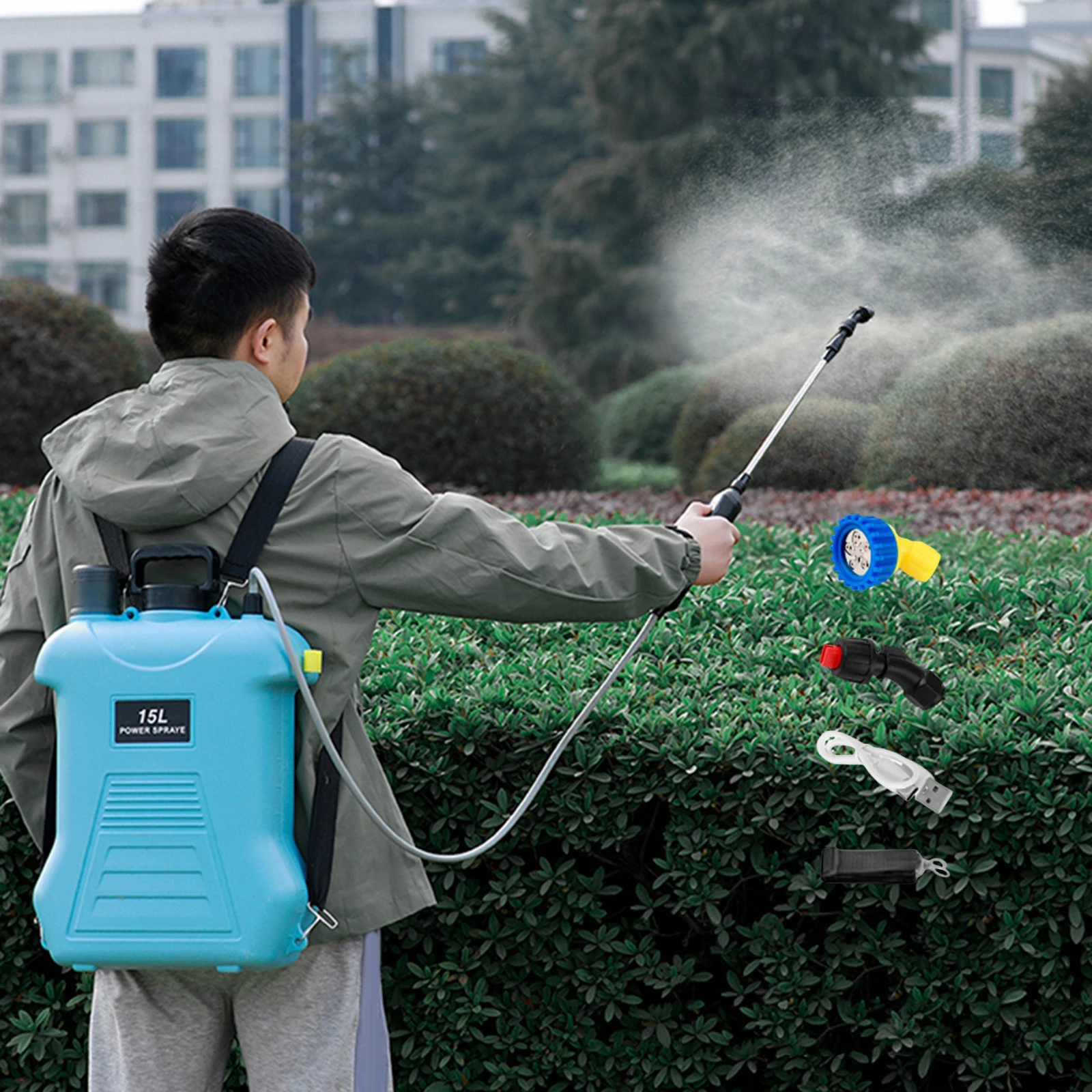 4 Gallon/15L Electric Backpack Garden Sprayer with Shoulder Strap Cordless Electric Sprayer for Outdoor Orchard Garden Flower