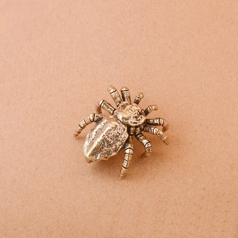 Solid Copper Spider Tarantula Figurines Miniature Creative Mini Figures Desk Decoration Crafts Home Decor Vintage Brass Statue