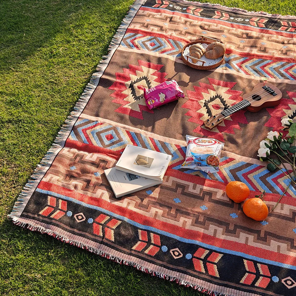 

Customizable American Western Boho Blankets Outdoor Rugs Camping Picnic Blanket Decorative Bed