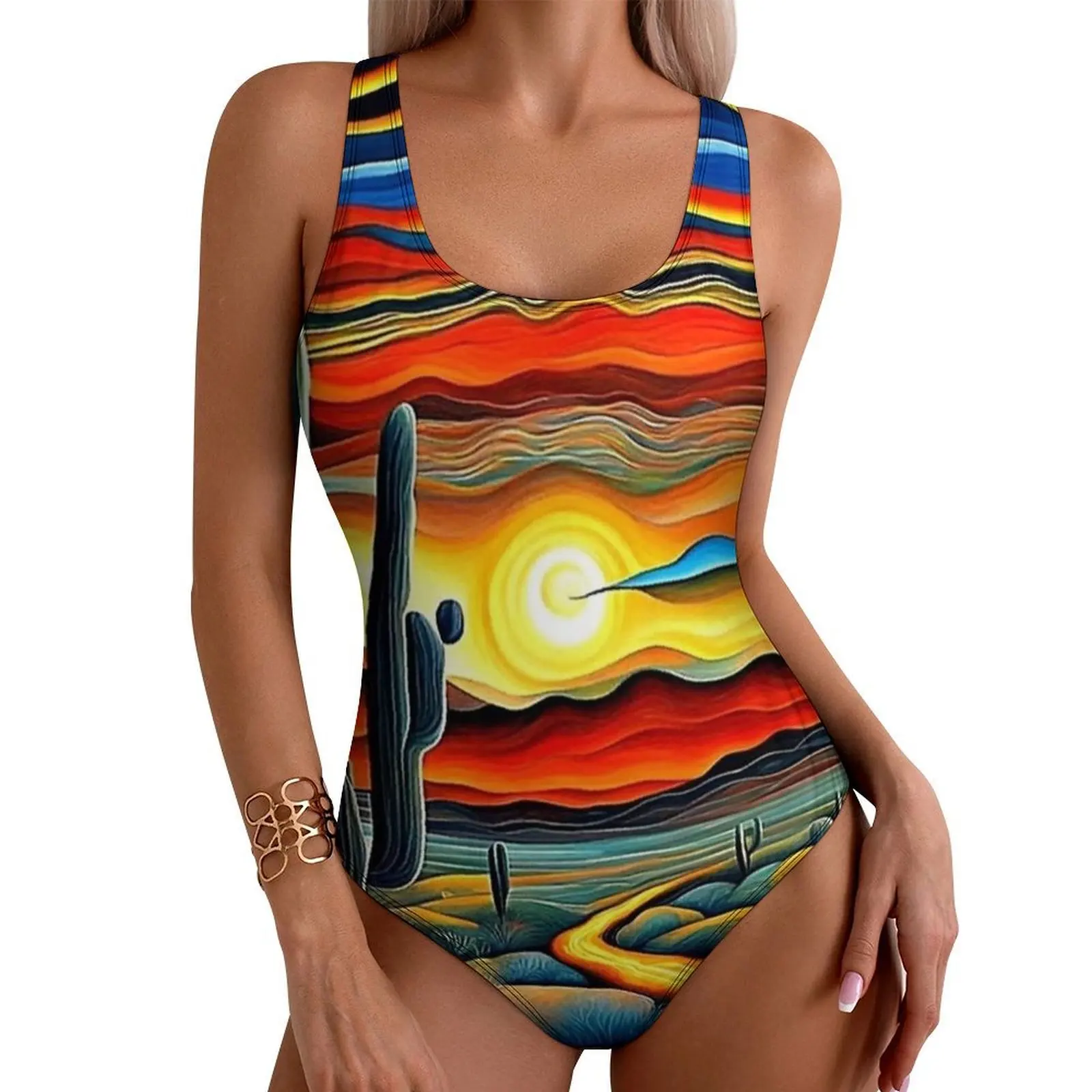 Desert Sunset Van Gogh Vintage Style Swimsuit Sexy  One-Piece Swimwear Push Up Bodysuit Aesthetic Vacation Bath Bathing Suit